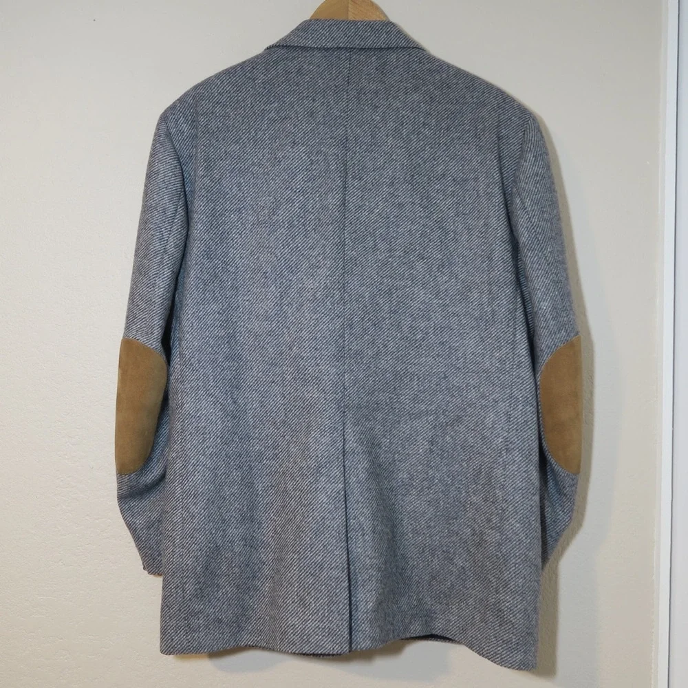 WFF Wool Sport Coat Blazer Herringbone Tweed 2 Button Gray Elbow Patches‎
